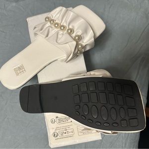 White pearl flat sandals